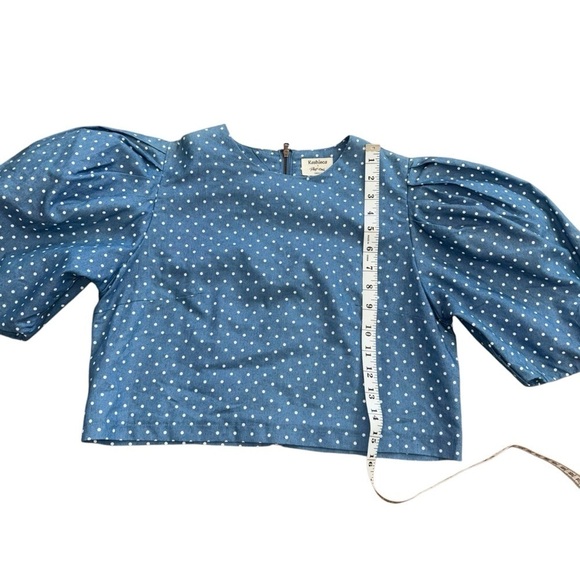 Kashieca By Rhett Eala Puff Sleeve Boxy Blue Polka Dot Crop Top Women’s S Zipper - Picture 8 of 12